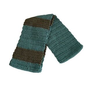 Handmade Crochet Infinity Teal and Olive Green Stripe Scarf